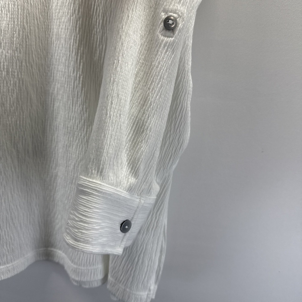 Belle by Kim Gravel Womens Top Sz 2X Crinkle White Roll Tab Long Sleeves Popover - Picture 5 of 7